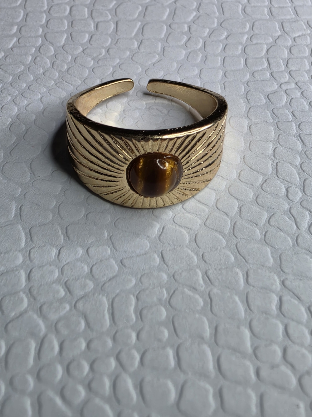 Gold-Tone Sunburst Cuff Ring with Amber Cabochon